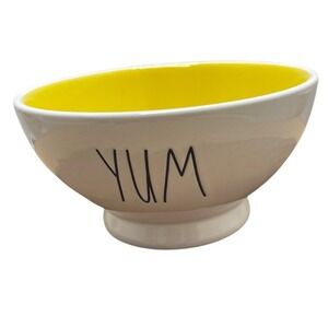 Rae Dunn Bowl Artisan‎ Collection "Yum" Ceramic Yellow Interior 5" Diameter New!
